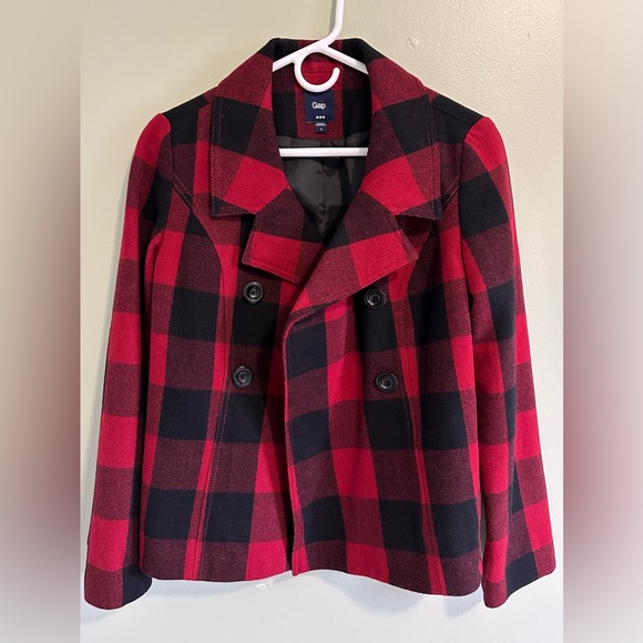 Gap Women’s Buffalo Plaid Double Breasted Peacoat - Picture 2 of 7